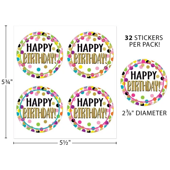 Confetti Happy Birthday Wear 'Em Badges, 32 Per Pack, 6 Packs {3}