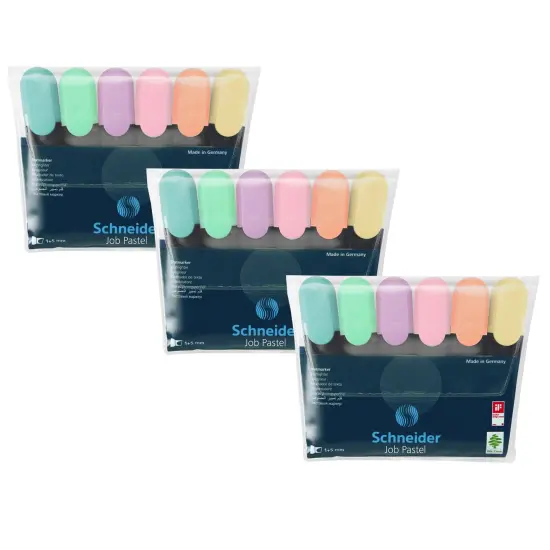 Job Highlighters, Chisel Tip, Pastel, 6 Per Pack, 3 Packs {1}
