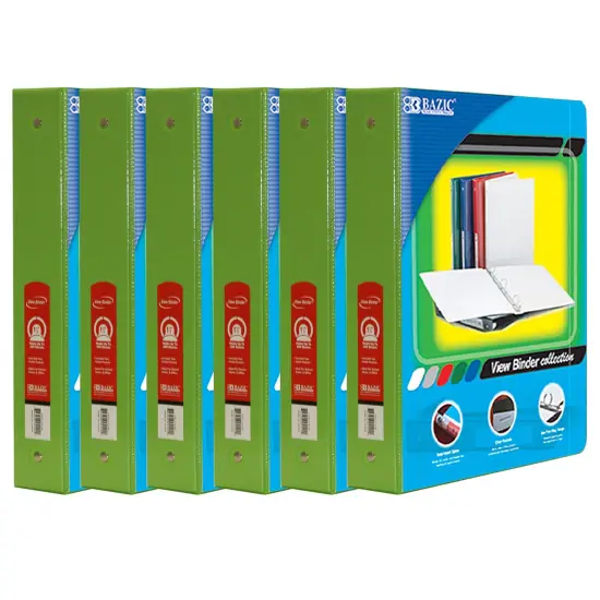 3-Ring View Binder with 2 Pockets, 1.5", Lime Green, Pack of 6 {1}