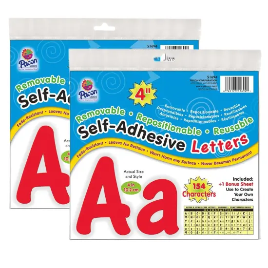 Self-Adhesive Letters, Red, Cheery Font, 4", 154 Per Pack, 2 Packs {1}