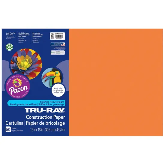 Construction Paper, Electric Orange, 12" x 18", 50 Sheets Per Pack, 3 Packs {2}