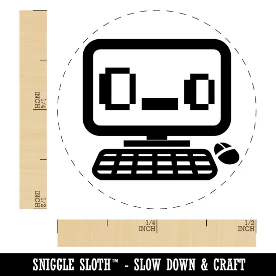 Shocked Confused Kawaii Computer Face Emoticon Self-Inking Rubber Stamp for Stamping Crafting Planners Blue {1}