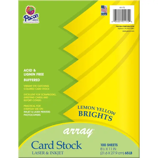Card Stock, Lemon Yellow, 8-1/2" x 11", 100 Sheets Per Pack, 2 Packs {3}