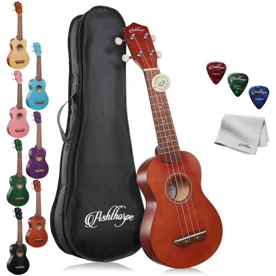 Ashthorpe Soprano Ukulele for Beginners, 21-inch 4 String Uke Starter Bundle Kit for Kids with Gig Bag, Cloth, and Picks {1}