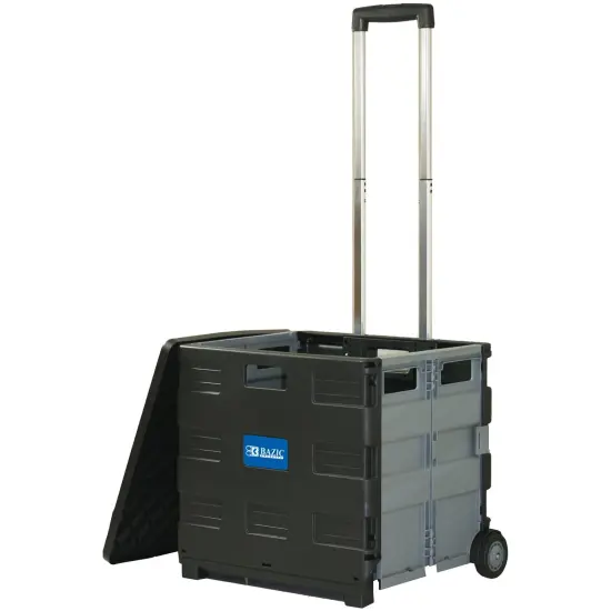 Folding Cart on Wheels w/Lid Cover, 16" x 18" x 15", Black/Gray {6}
