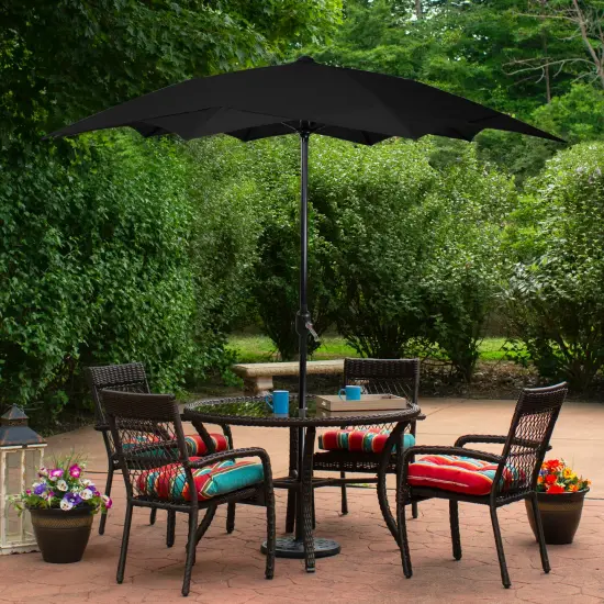 Northlight 8.5ft Outdoor Patio Lotus Umbrella with Hand Crank, Black {3}
