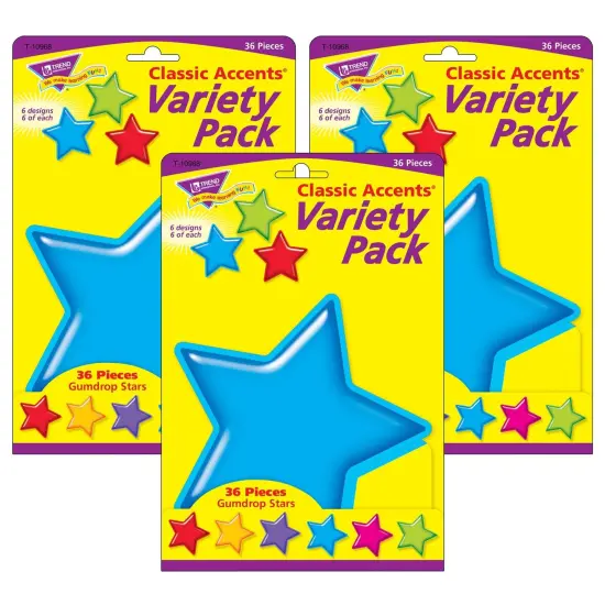 Gumdrop Stars Classic Accents&reg; Variety Pack, 36 Per Pack, 3 Packs {1}