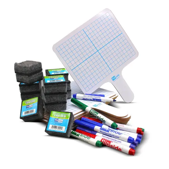 Rectangular Graph Double Sided Dry Erase Answer Paddle, Colored Pens, Erasers, Class Pack of 12 {1}