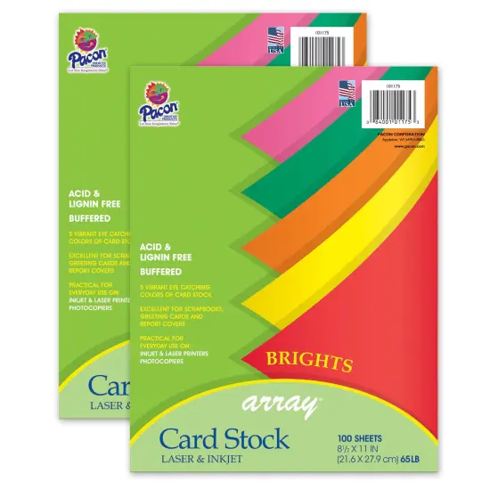 Bright Card Stock, 5 Assorted Colors, 8-1/2" x 11", 100 Sheets Per Pack, 2 Packs {1}