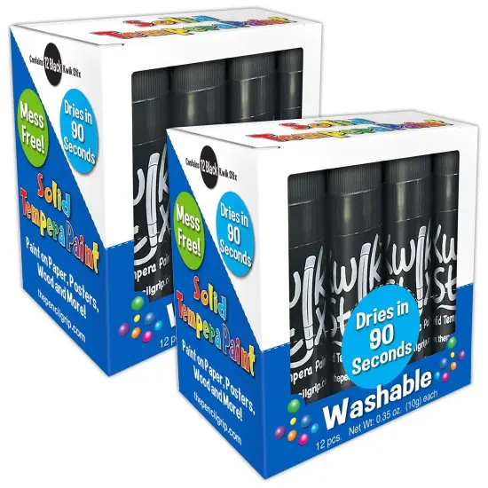 Solid Tempera Paint Sticks, Single Color Pack, Black, 12 Per Pack, 2 Packs {1}