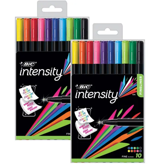 Intensity Fineliner Marker Pen, Fine Point (0.4mm), Assorted Colors, 10 Per Pack, 2 Packs {1}