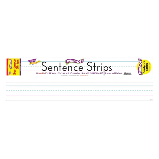 Wipe-Off&reg; Sentence Strips, 3" x 24", White, 30 Per Pack, 3 Packs {2}
