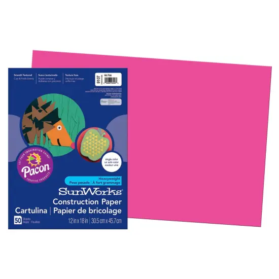 Construction Paper, Hot Pink, 12" x 18", 50 Sheets Per Pack, 5 Packs {2}