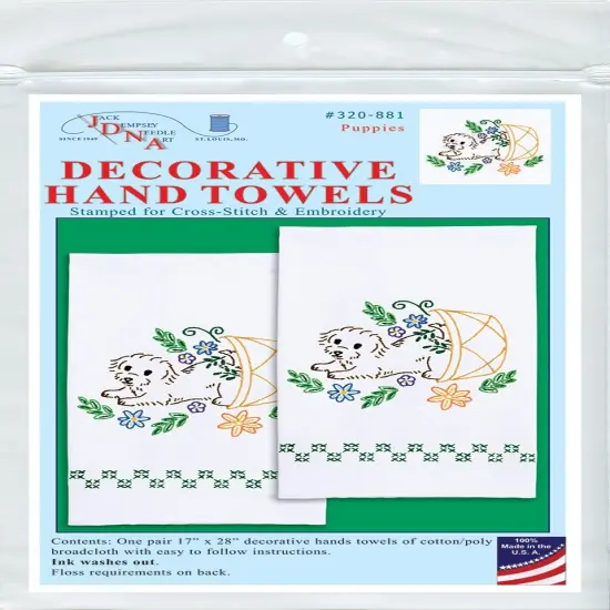 Jack Dempsey Stamped Decorative Hand Towel Pair 17"X28"-Puppies {1}