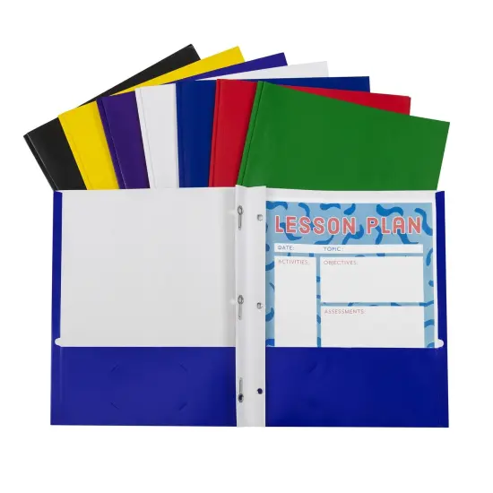 Two-Pocket Paper Portfolios with Prongs, Assorted Colors, Pack of 100 {1}