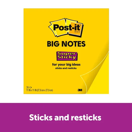 Super Sticky Big Note, 11 in. x 11 in., Yellow, 30 Sheets/Pad, Pack of 3 {6}