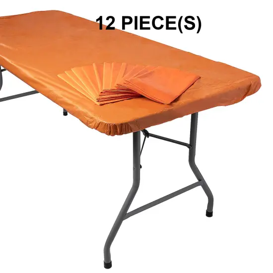Fitted Plastic Tablecloths Bulk 12 Pc. 8 Ft. Orange {1}