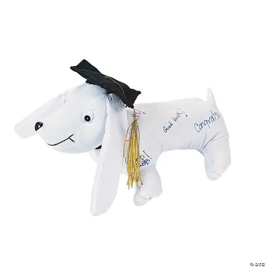 11" Graduation Autograph White Stuffed Dog with Cap {3}