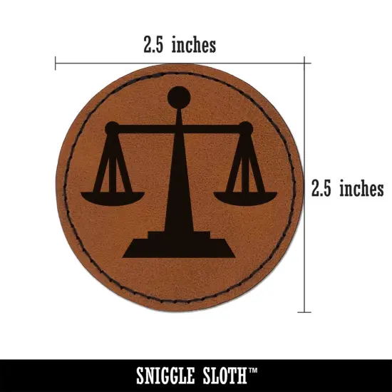 Scales of Justice Legal Lawyer Icon Round Iron-On Engraved Faux Leather Patch Applique - 2.5" Brown {3}
