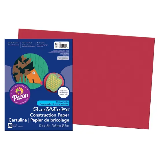 Construction Paper, Red, 12" x 18", 50 Sheets Per Pack, 5 Packs {2}