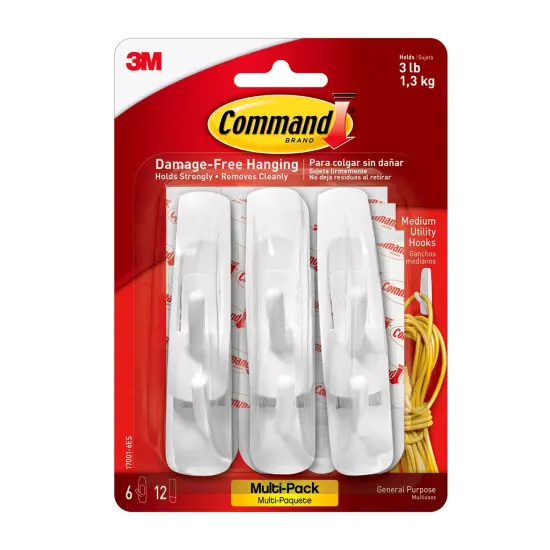 Command&trade; Medium Utility Hooks Multi-Pack, 6 Per Pack, 3 Packs {3}