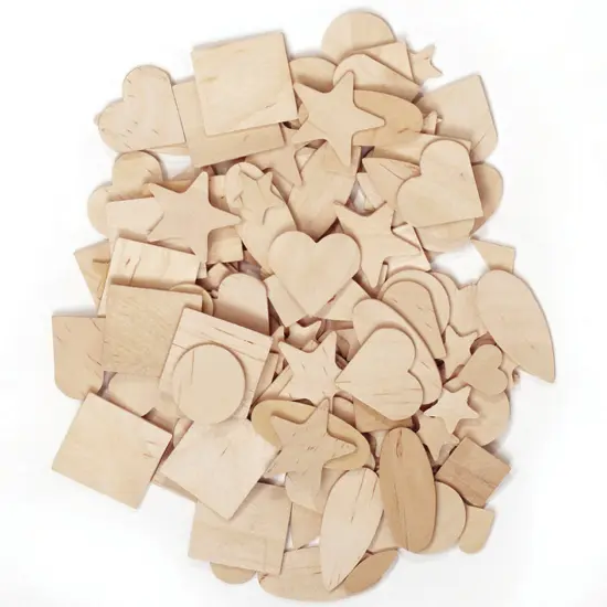 Wood Shapes, Natural Colored, Assorted Shapes, 0.5" to 2", 1000 Pieces {1}