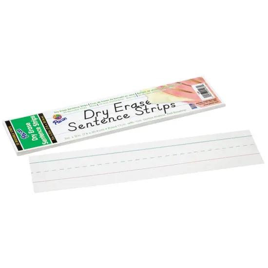 Dry Erase Sentence Strips, White, 1-1/2" X 3/4" Ruled, 3" x 12", 30 Per Pack, 6 Packs {2}