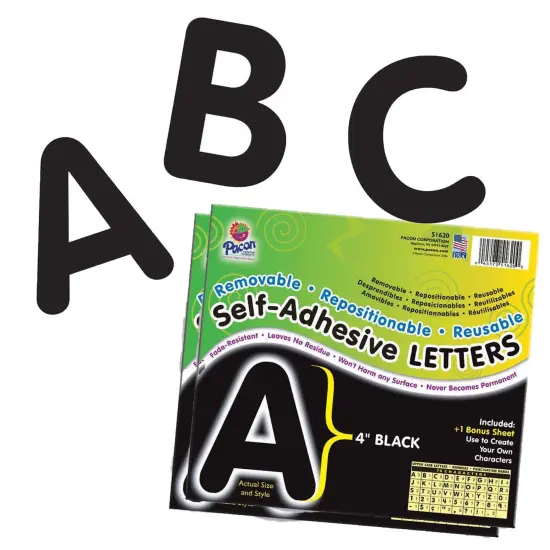 Self-Adhesive Letters, Black, Puffy Font, 4", 78 Characters Per Pack, 2 Packs {1}