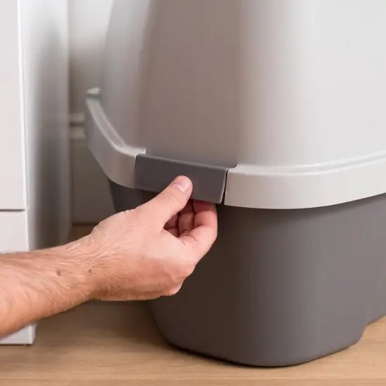 IRIS USA Large Hooded Corner Cat Litter Box with Scoop Dark Gray {3}