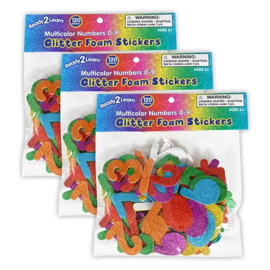 Glitter Foam Stickers - Numbers - Multicolor - 120 Per Pack - 3 Packs {1}