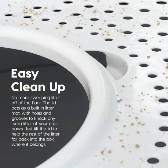 IRIS USA Oval Top Entry Cat Litter Box with Litter Catching Lid, Privacy Walls and Scoop Gray/White {3}