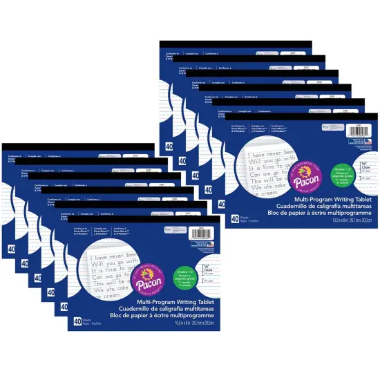 Multi-Program Handwriting Tablet, D'Nealian/Zaner-Bloser, 1/2" x 1/4" x 1/4" Ruled Long, 10-1/2" x 8", 40 Sheets, Pack of 12 {1}