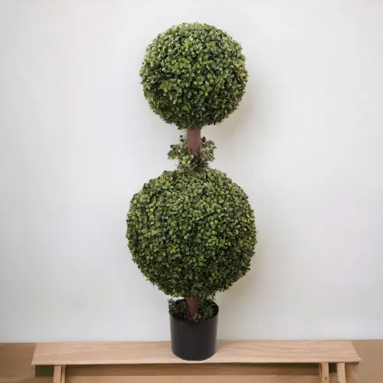 35" Double Boxwood Ball Topiary Tree in Black Pot, Floral Home by Artificial Flowers {2}