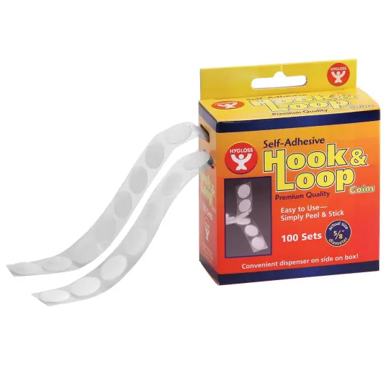 Self-Adhesive Hook & Loop Coins, 5/8", 100 Per Pack, 2 Packs {2}