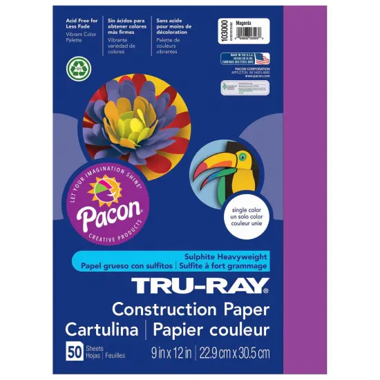 Construction Paper, Magenta, 9" x 12", 50 Sheets Per Pack, 5 Packs {2}