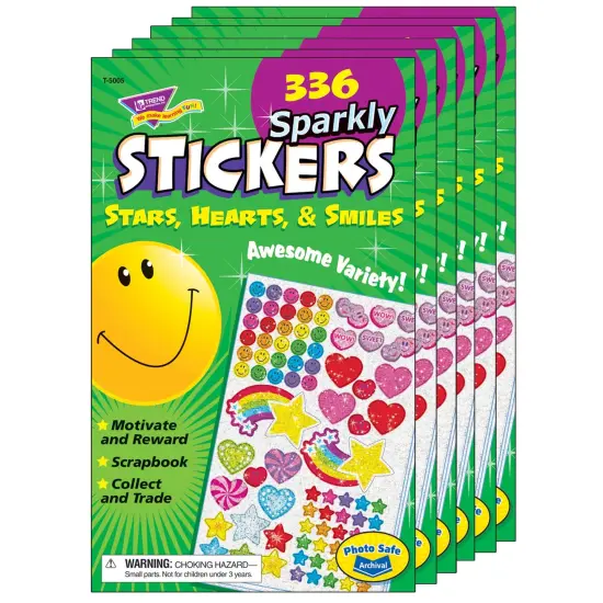 Sparkly Stars, Hearts, & Smiles Sticker Pad, 336 Stickers Per Pad, 6 Pads {1}