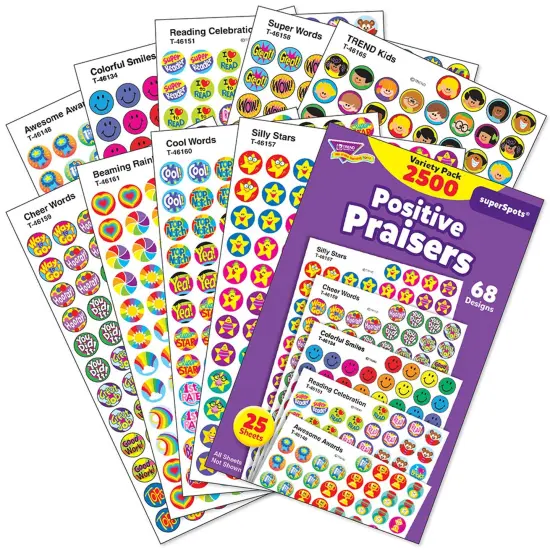 Positive Praisers superSpots&reg; Stickers Variety Pack, 2500 Per Pack, 3 Packs {2}