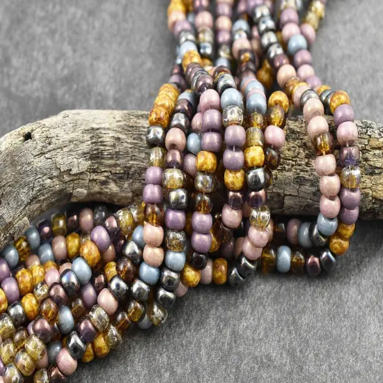 2/0 Aged Tulip Picasso Mix Seed Beads (21' Strand) {4}