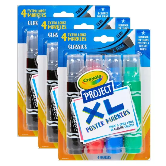 Project XL Poster Markers, Classic, 4 Per Pack, 3 Packs {1}