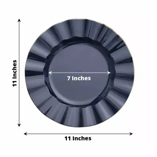 10 NAVY BLUE 11" Round PLASTIC Salad Dinner PLATES Gold Wavy Rim {3}