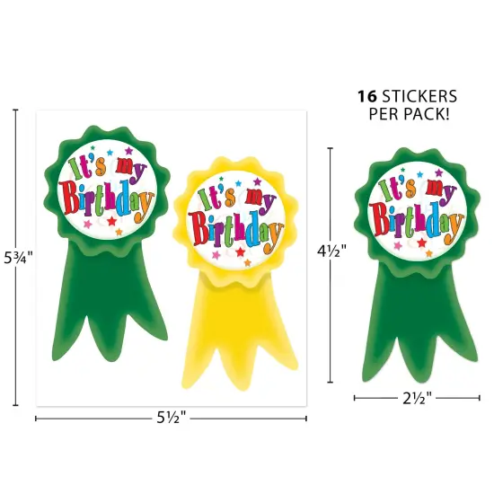 Birthday Ribbons Wear 'Em Badges, 16 Per Pack, 6 Packs {4}