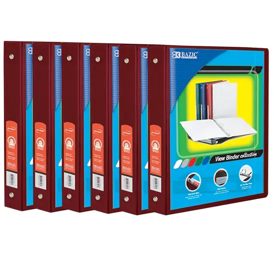 3-Ring View Binder with 2 Pockets, 1.5", Burgundy, Pack of 6 {1}