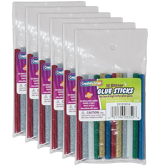 Hot Glue Sticks, 6 Assorted Glitter Colors, 4" x 0.31", 12 Per Pack, 6 Packs {1}