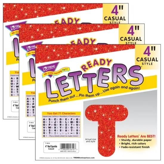 Red Sparkle 4" Casual Uppercase Ready Letters&reg;, 3 Packs {1}