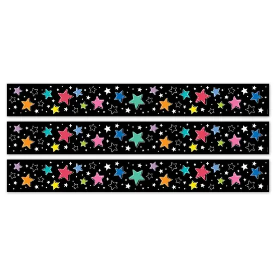 Star Bright Colorful Stars on Black EZ Border, 48 Feet Per Pack, 3 Packs {1}
