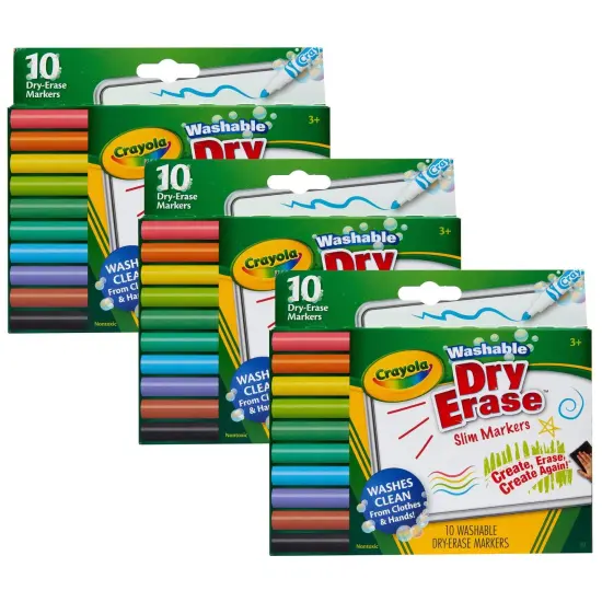 Washable Slim Dry Erase Markers, 10 Per Pack, 3 Packs {1}
