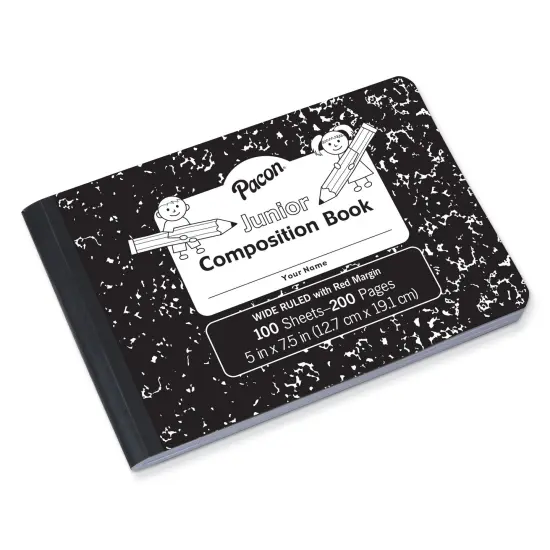 Junior Composition Book, Black Marble, 3/8" Ruled 5" x 7-1/2", 100 Sheets, Pack of 12 {2}