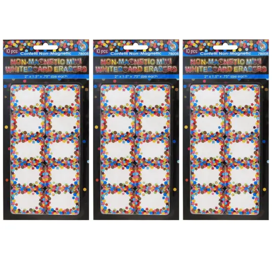 Non-Magnetic Mini Whiteboard Erasers, Confetti, 10 Per Pack, 3 Packs {1}