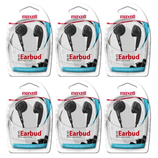 Budget Stereo Earbuds, Black, Pack of 6 {1}