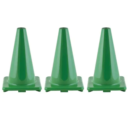Hi-Visibility Flexible Vinyl Cone, weighted, 12", Green, Pack of 3 {1}
